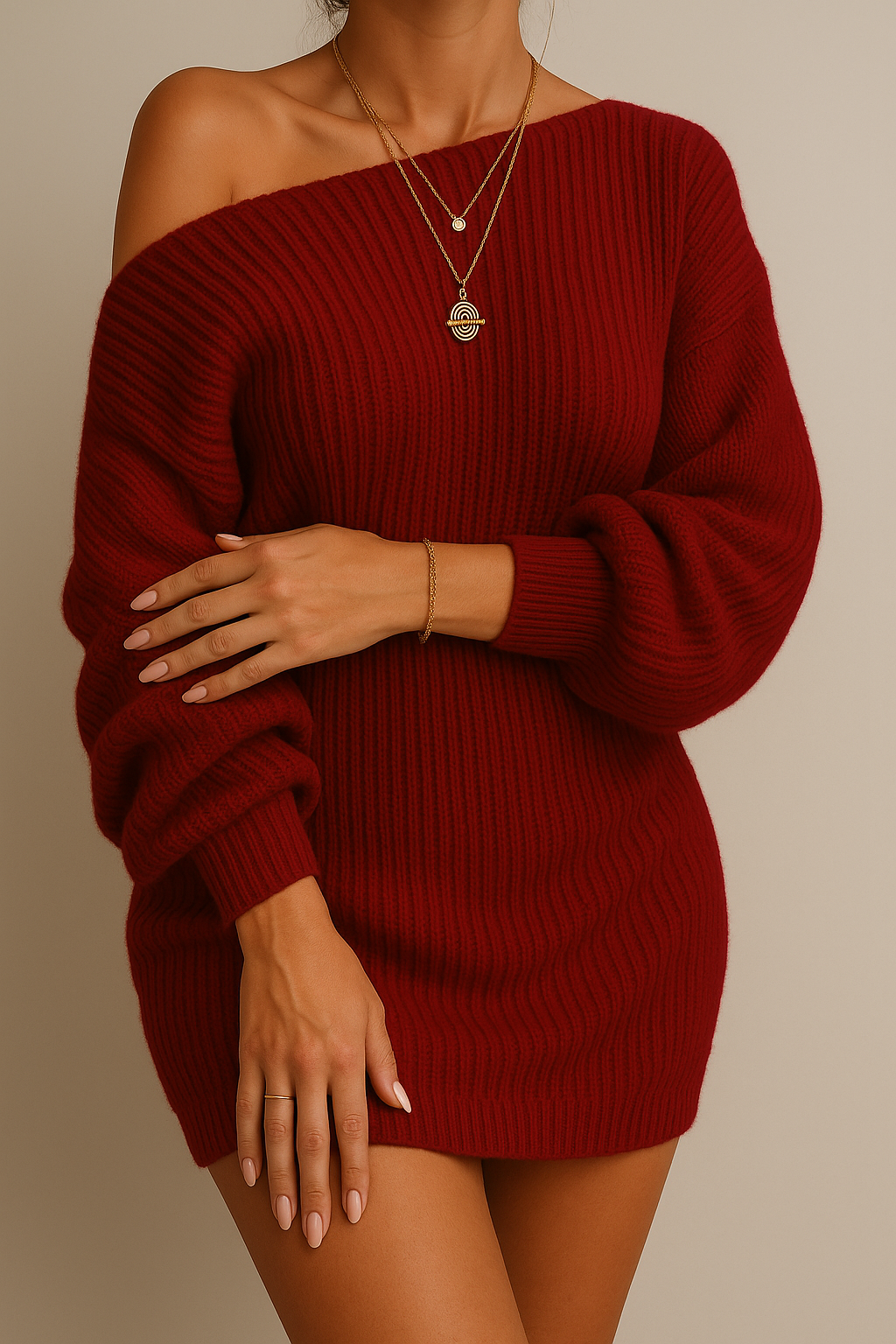 FRESH LABEL | Zoë - Gebreide Off-Shoulder Jurk