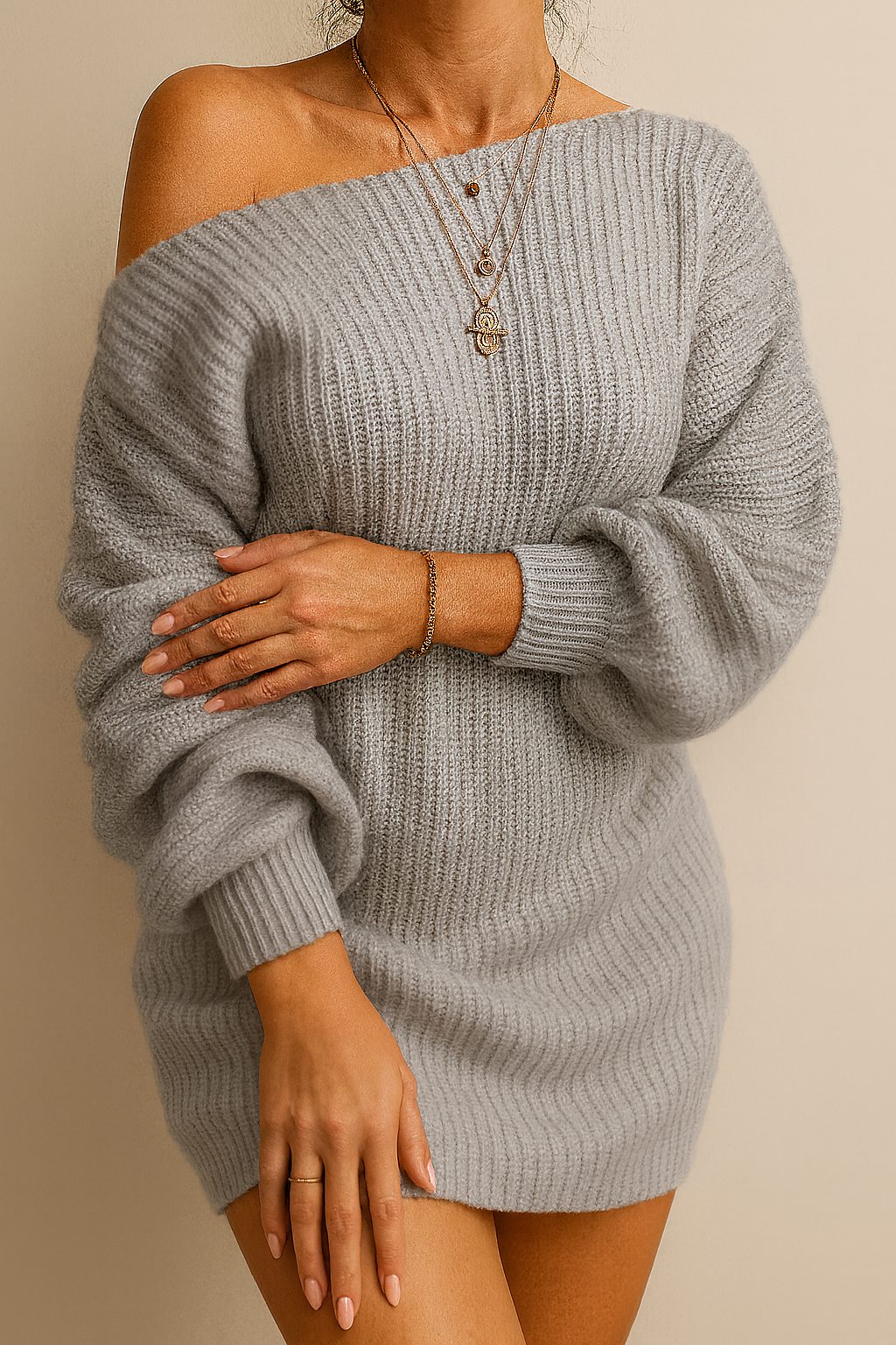 FRESH LABEL | Zoë - Gebreide Off-Shoulder Jurk