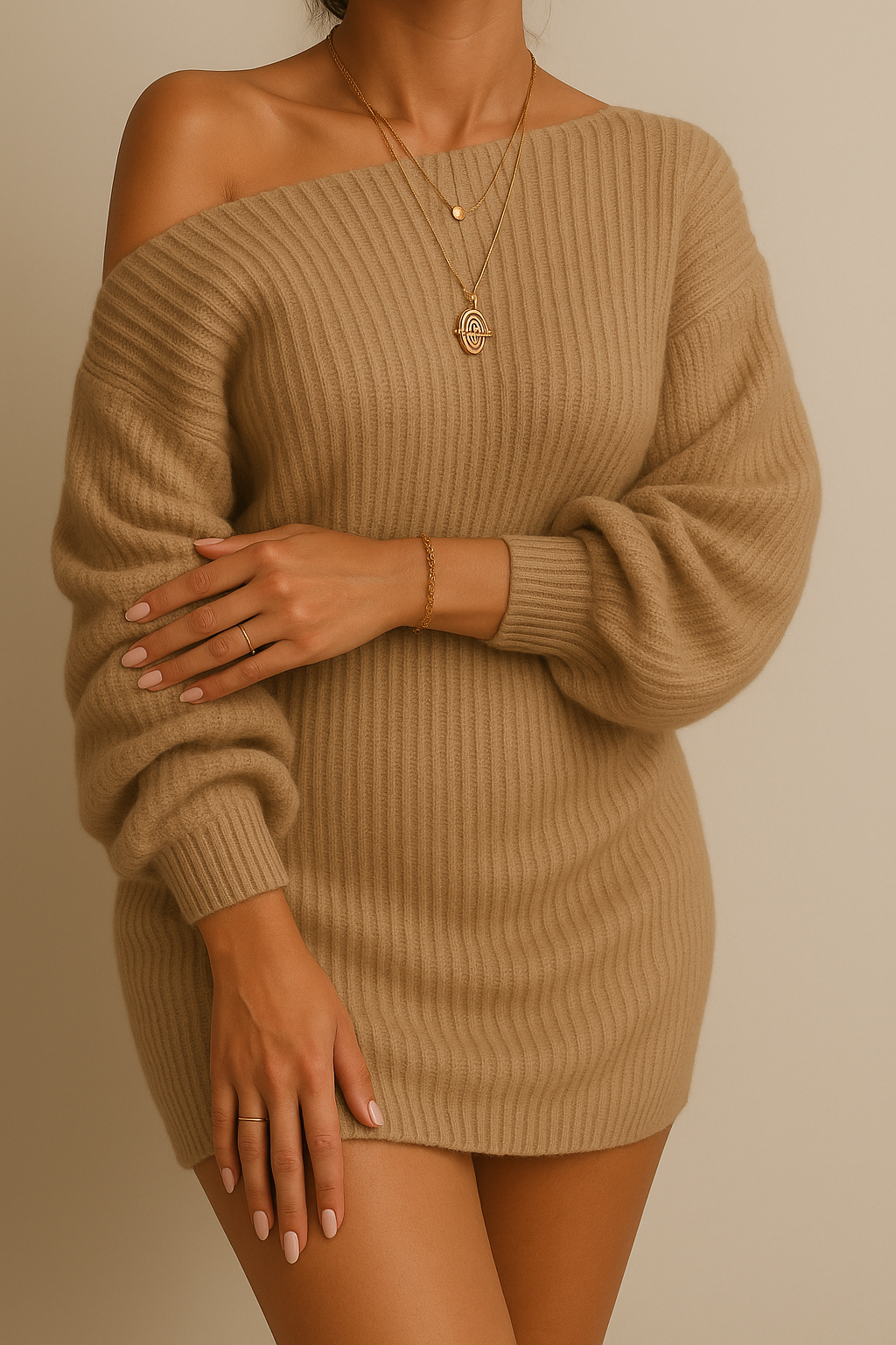 FRESH LABEL | Zoë - Gebreide Off-Shoulder Jurk